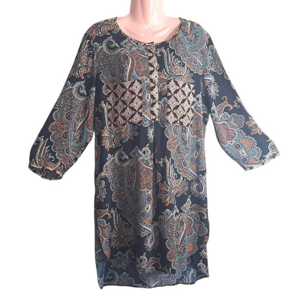 Women's Anthropologie FIG and FLOWER Paisley Tunic Shirt Boho Top Blouse Size L